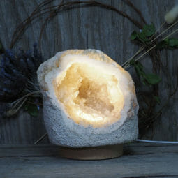 2.32kg Natural Calcite Geode Lamp with Large LED Light Base DK592 | Himalayan Salt Factory