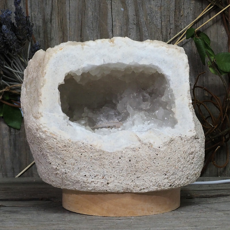 2.37kg Natural Calcite Geode Lamp with Large LED Light Base DK593 4 2.37kg Natural Calcite Geode Lamp with Large LED Light Base DK593 | Himalayan Salt Factory