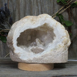 2.26kg Natural Calcite Geode Lamp with Large LED Light Base DK595 | Himalayan Salt Factory