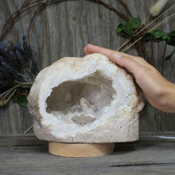 2.26kg Natural Calcite Geode Lamp with Large LED Light Base DK595 | Himalayan Salt Factory