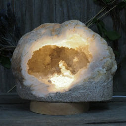 2.26kg Natural Calcite Geode Lamp with Large LED Light Base DK595 | Himalayan Salt Factory