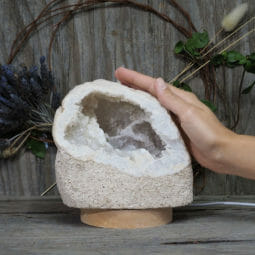 2.10kg Natural Calcite Geode Lamp with Large LED Light Base DK596 | Himalayan Salt Factory