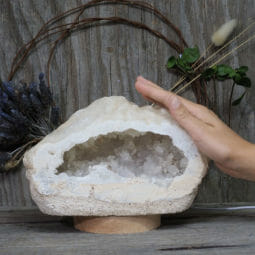 2.65kg Natural Calcite Geode Lamp with Large LED Light Base DK598 | Himalayan Salt Factory