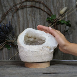 2.26kg Natural Calcite Geode Lamp with Large LED Light Base DK600 | Himalayan Salt Factory
