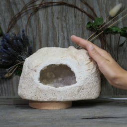 2.49kg Natural Calcite Geode Lamp with Large LED Light Base DK601 | Himalayan Salt Factory