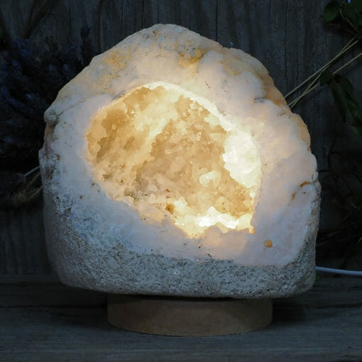 3.09kg Natural Calcite Geode Lamp with Large LED Light Base DK604 | Himalayan Salt Factory