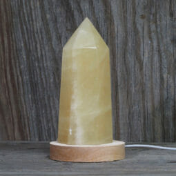 1.13kg Honey Calcite Point with LED Light Large Display Base DK616 12 1.13kg Honey Calcite Point with LED Light Large Display Base DK616 | Himalayan Salt Factory