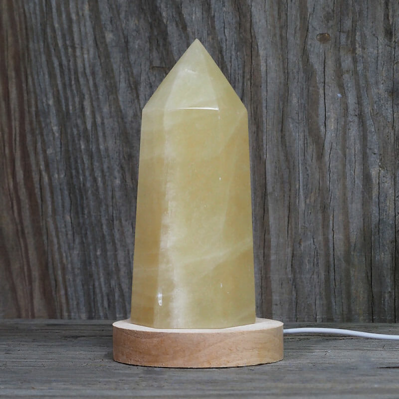 1.13kg Honey Calcite Point with LED Light Large Display Base DK616 4 1.13kg Honey Calcite Point with LED Light Large Display Base DK616 | Himalayan Salt Factory
