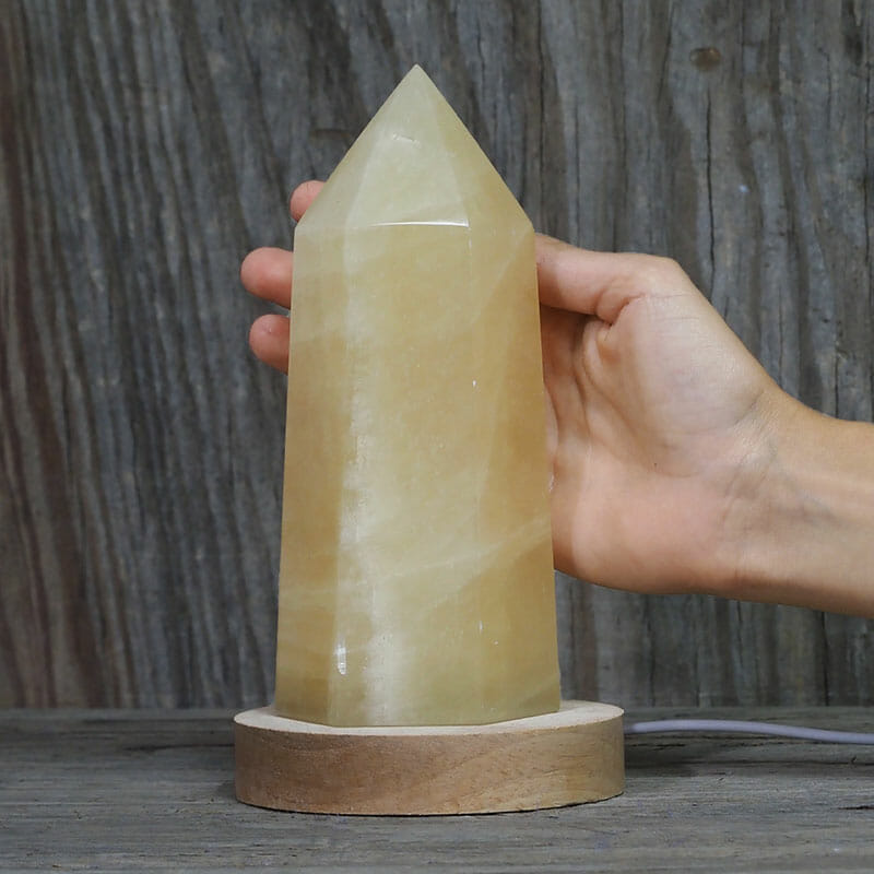 1.13kg Honey Calcite Point with LED Light Large Display Base DK616 5 1.13kg Honey Calcite Point with LED Light Large Display Base DK616 | Himalayan Salt Factory