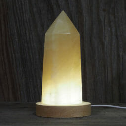 1.13kg Honey Calcite Point with LED Light Large Display Base DK616 | Himalayan Salt Factory