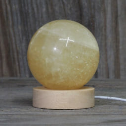 0.76kg Honey Calcite Sphere on LED Small Base DK618 | Himalayan Salt Factory