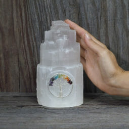 Selenite Tree of Life Tower Lamp 15cm | Himalayan Salt Factory