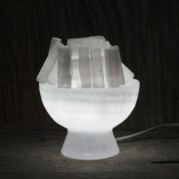 Selenite Fire Bowl Lamp with White LED Bulb | Himalayan Salt Factory