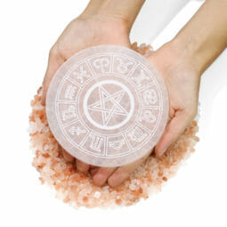 Selenite Round Engraved Plate Star Birth Signs | Himalayan Salt Factory