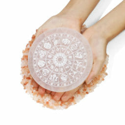 Selenite Round Engraved Plate Birth Signs | Himalayan Salt Factory