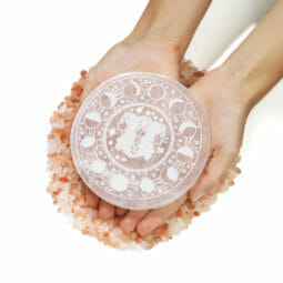 Selenite Round Engraved Plate Moon Cycle | Himalayan Salt Factory