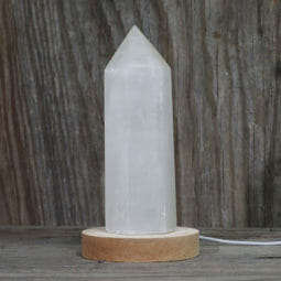 0.95kg White Calcite Point with LED Light Large Display Base DK613 | Himalayan Salt Factory