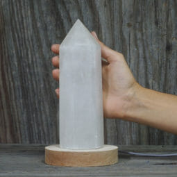 0.95kg White Calcite Point with LED Light Large Display Base DK613 | Himalayan Salt Factory
