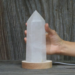 1.06kg White Calcite Point with LED Light Large Display Base DK614 | Himalayan Salt Factory