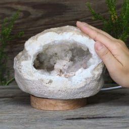 Natural Calcite Geode Lamp with Large LED Light Base DS1933 | Himalayan Salt Factory