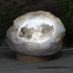 Natural Calcite Geode Lamp with Large LED Light Base DS1933 | Himalayan Salt Factory