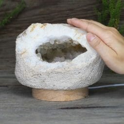 Natural Calcite Geode Lamp with Large LED Light Base DS1935 | Himalayan Salt Factory