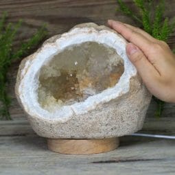 Natural Calcite Geode Lamp with Large LED Light Base DS1936 | Himalayan Salt Factory