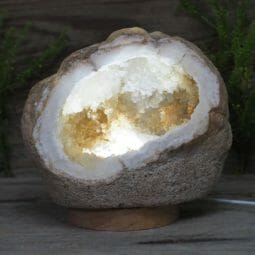 Natural Calcite Geode Lamp with Large LED Light Base DS1936 | Himalayan Salt Factory