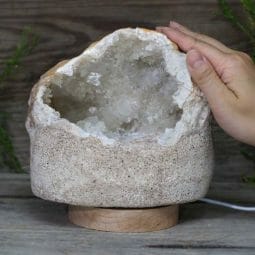 Natural Calcite Geode Lamp with Large LED Light Base DS1940 | Himalayan Salt Factory