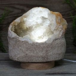 Natural Calcite Geode Lamp with Large LED Light Base DS1940 | Himalayan Salt Factory
