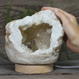 1.95kg Natural Calcite Geode Lamp with Large LED Light Base DN1646 | Himalayan Salt Factory