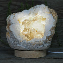 1.95kg Natural Calcite Geode Lamp with Large LED Light Base DN1646 | Himalayan Salt Factory