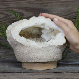 2.47kg Natural Calcite Geode Lamp with Large LED Light Base DN1623 | Himalayan Salt Factory