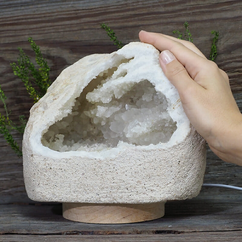 2.64kg Natural Calcite Geode Lamp with Large LED Light Base DN1605 5 2.64kg Natural Calcite Geode Lamp with Large LED Light Base DN1605 | Himalayan Salt Factory
