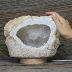 2.99kg Natural Calcite Geode Lamp with Large LED Light Base DN1639 | Himalayan Salt Factory