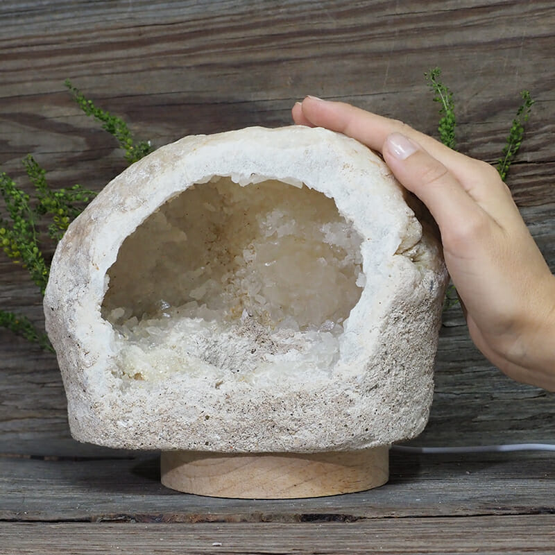 2.09kg Natural Calcite Geode Lamp with Large LED Light Base DN1619 5 2.09kg Natural Calcite Geode Lamp with Large LED Light Base DN1619 | Himalayan Salt Factory