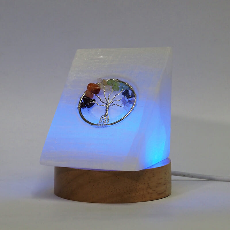 Lampada Di Selenite USB Con LED Multicolor E Base In Legno - Himalaya, H 12 Cm - 2