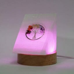 Selenite Tree of Life Triangular Prism with Multicolor LED Light Crystal Small Display Base Pack | Himalayan Salt Factory