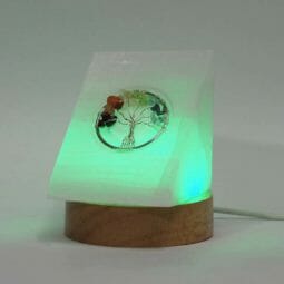 Selenite Tree of Life Triangular Prism with Multicolor LED Light Crystal Small Display Base Pack | Himalayan Salt Factory
