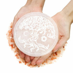 Selenite Round Engraved Plate Tree of Life | Himalayan Salt Factory