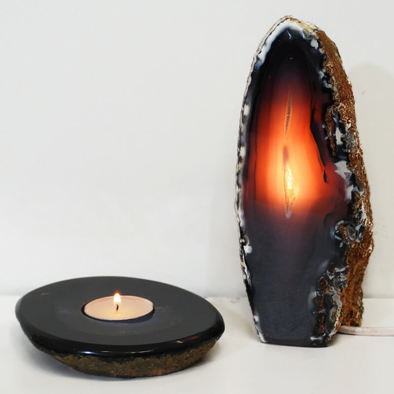 1.4kg Natural Agate Crystal Lamp and Tealight Candle Holder Set J159 3 1.4kg Natural Agate Crystal Lamp and Tealight Candle Holder Set J159 | Himalayan Salt Factory