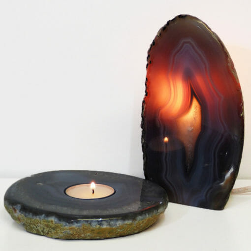 1kg Natural Agate Crystal Lamp and Tealight Candle Holder Set J161 | Himalayan Salt Factory