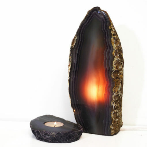 2.8kg Natural Agate Crystal Lamp and Tealight Candle Holder Set J175 | Himalayan Salt Factory