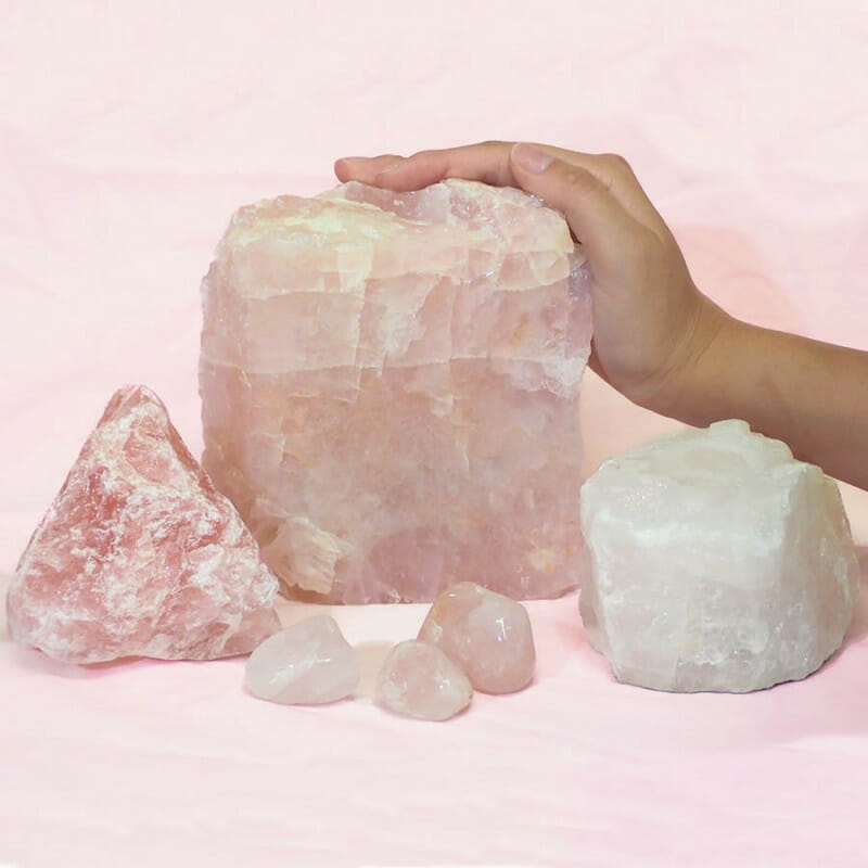 Divine Rose Quartz Crystal Set J287 4 Divine Rose Quartz Crystal Set J287 | Himalayan Salt Factory