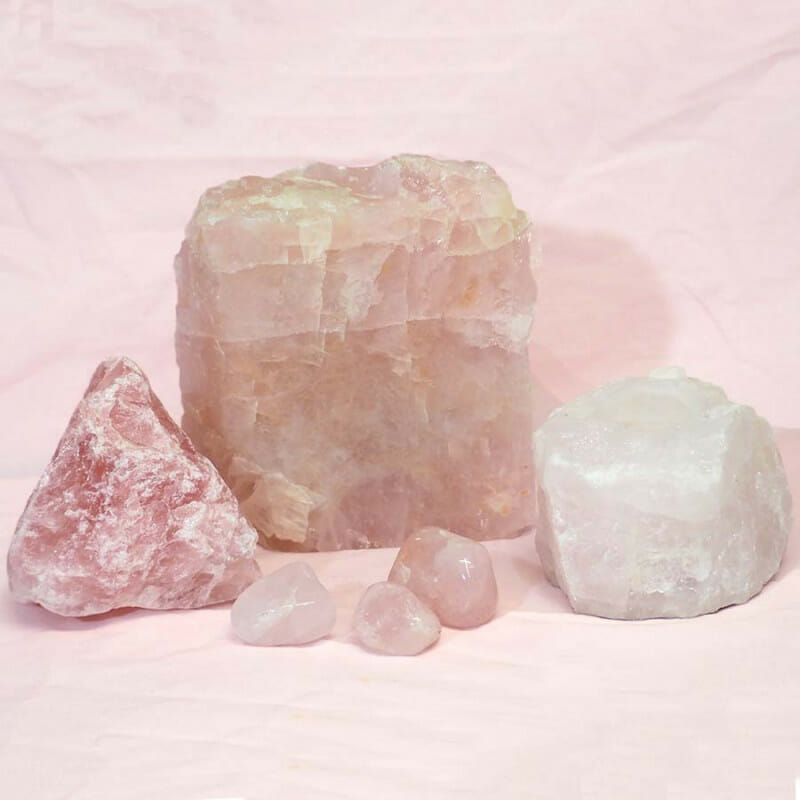 Divine Rose Quartz Crystal Set J287 3 Divine Rose Quartz Crystal Set J287 | Himalayan Salt Factory