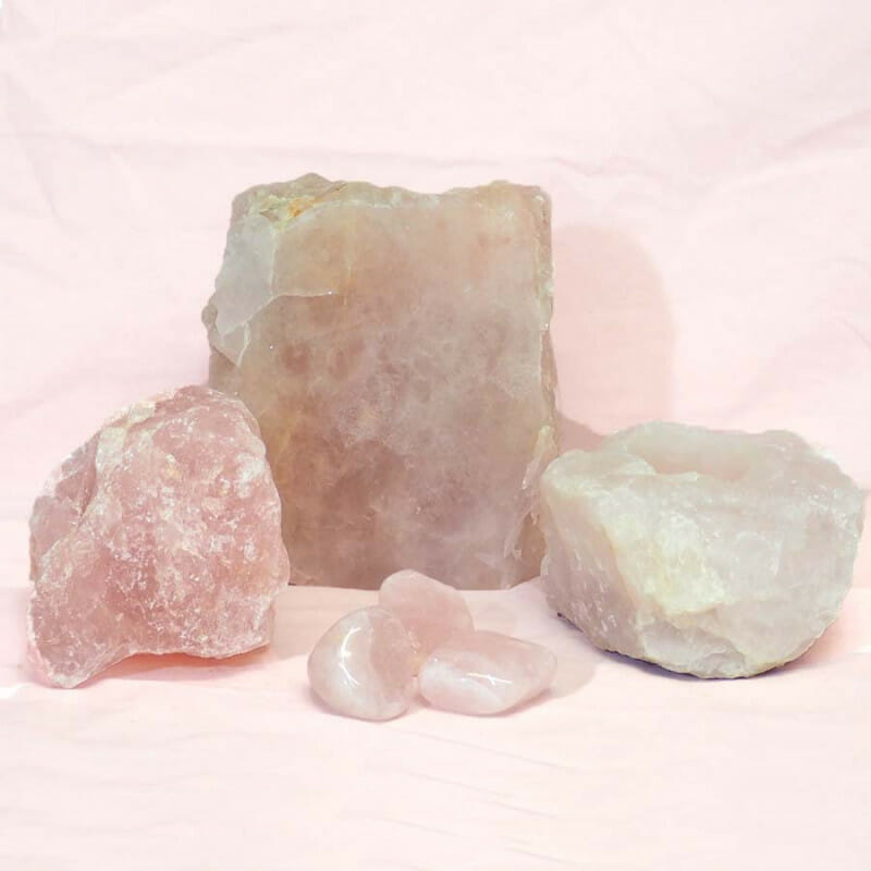 Divine Rose Quartz Crystal Set J289 3 Divine Rose Quartz Crystal Set J289 | Himalayan Salt Factory