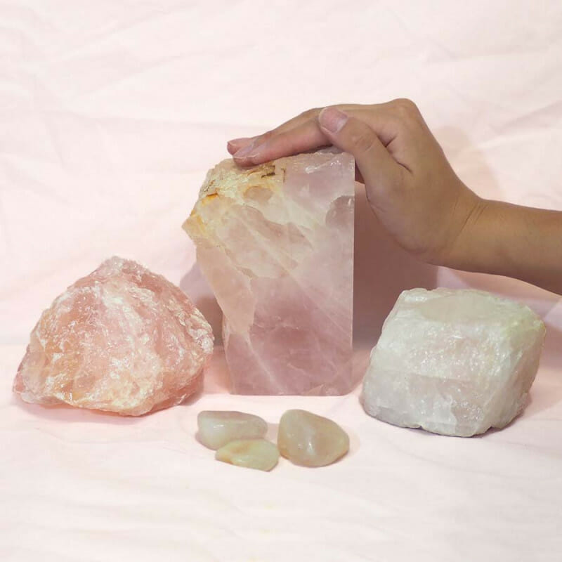 Divine Rose Quartz Crystal Set J290 4 Divine Rose Quartz Crystal Set J290 | Himalayan Salt Factory