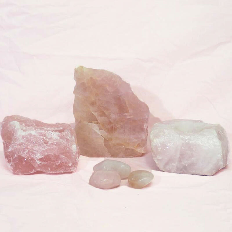 Divine Rose Quartz Crystal Set J291 3 Divine Rose Quartz Crystal Set J291 | Himalayan Salt Factory