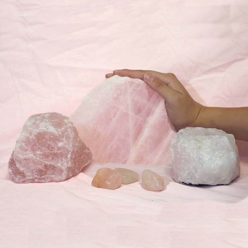 Divine Rose Quartz Crystal Set J292 4 Divine Rose Quartz Crystal Set J292 | Himalayan Salt Factory