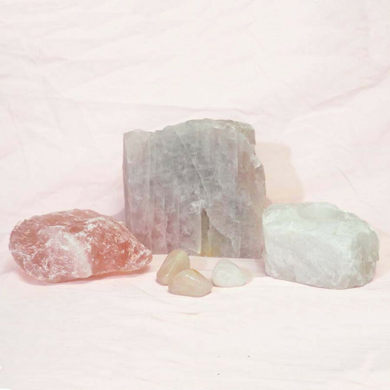 Divine Rose Quartz Crystal Set J293 3 Divine Rose Quartz Crystal Set J293 | Himalayan Salt Factory